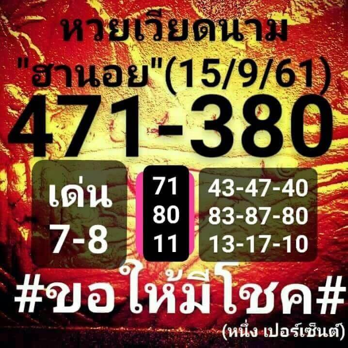 รวมชุดหวยฮานอยแม่นๆ15/9/61