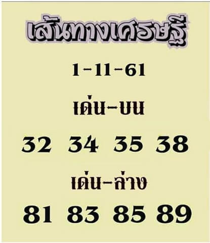 หวยเส้นทางเศรษฐี1/11/61