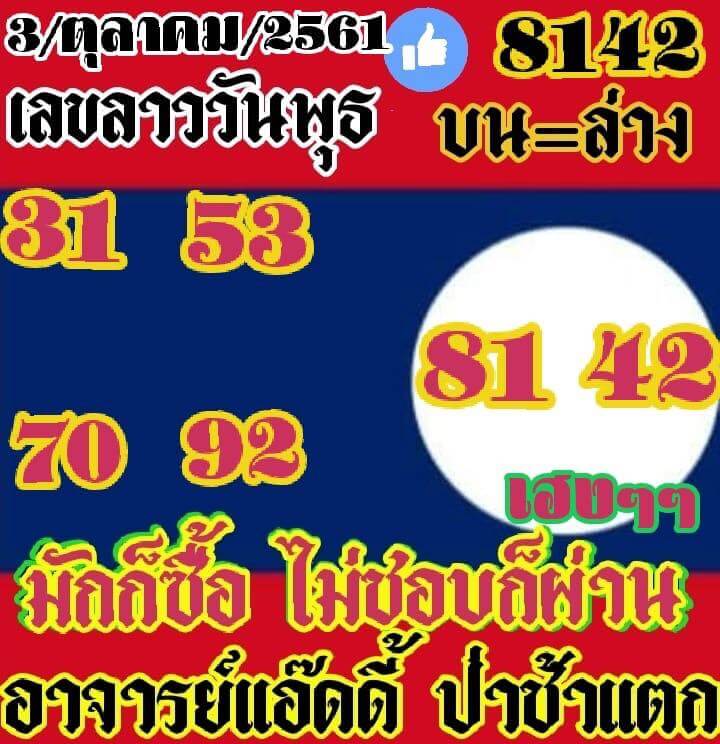  รวมชุดเลขเด็ดหวยลาว3/10/61 9