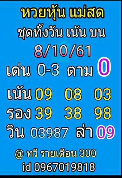 รวมชุดหวยหุ้นแม่นๆ8/10/61 11