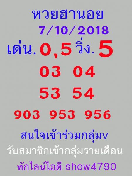 หวยฮานอยย้อนหลัง 7/10/61