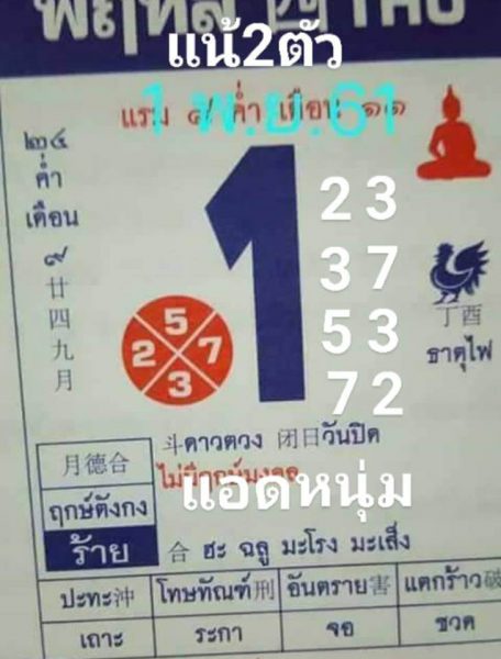 เลขเด็ดปฏิทิน1/11/61