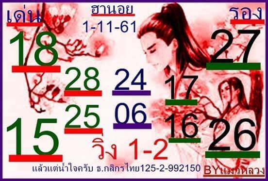 หวยฮานอยวันนี้ 1/11/61