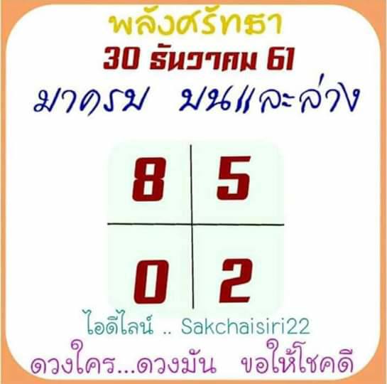 หวยพลังศรัทธา30/12/61