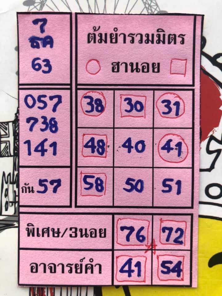 หวยฮานอย 7/12/63 ชุดที่ 9