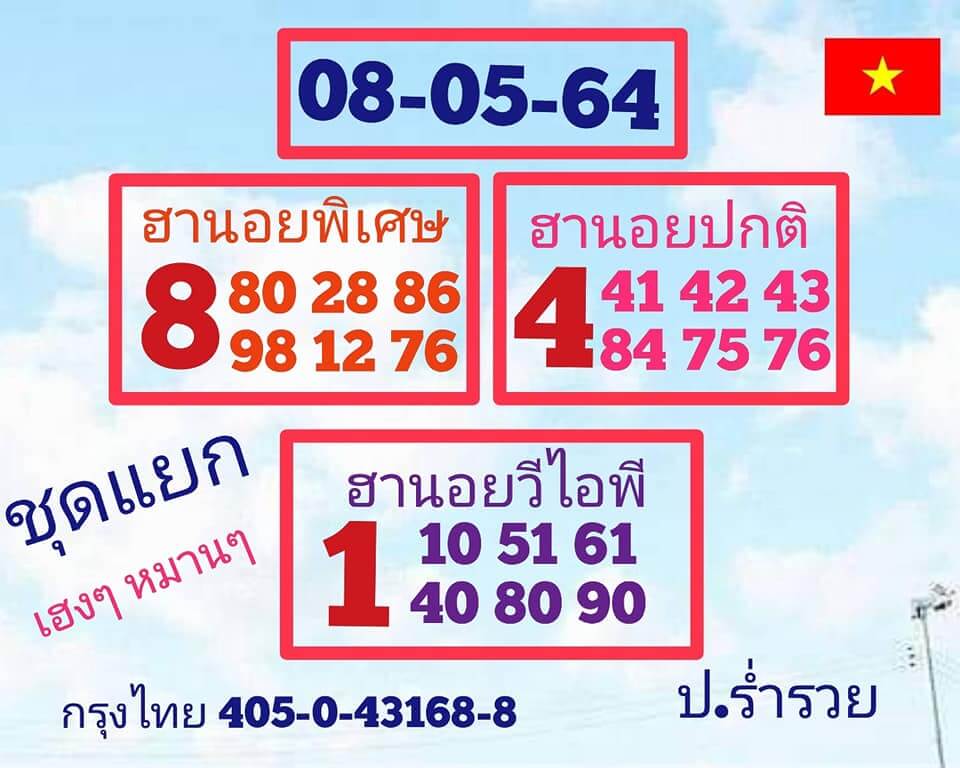 หวยฮานอย 8/5/64 ชุดที่ 9