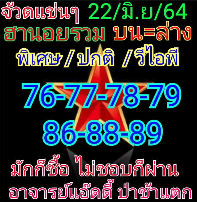หวยฮานอย 22/6/64 ชุด 10