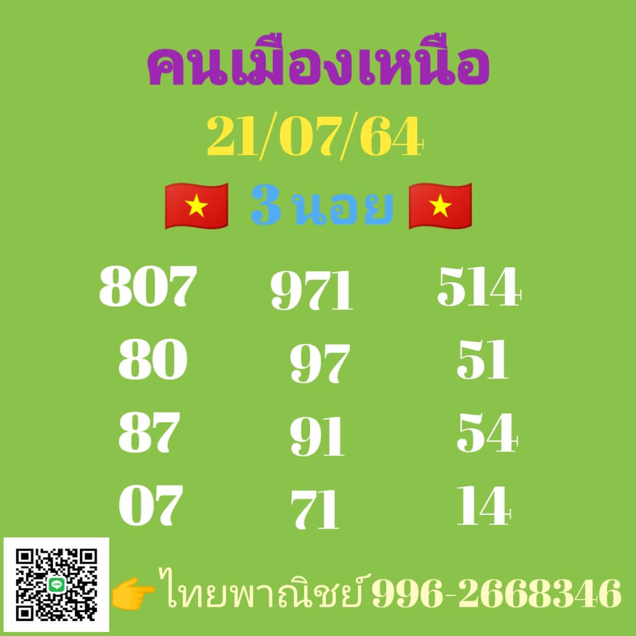 หวยฮานอย 21/7/64 ชุดที่ 3