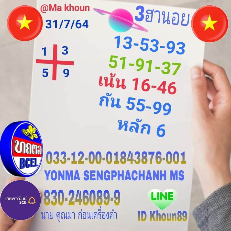 หวยฮานอย 31/7/64 ชุดที่ 6