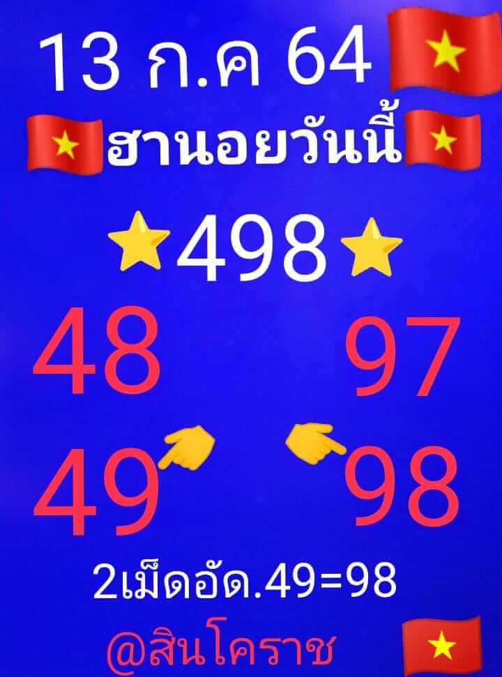 หวยฮานอย 13/7/64 ชุดที่ 6