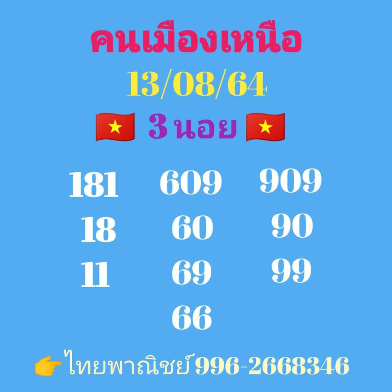 หวยฮานอย 13/8/64 ชุดที่ 6