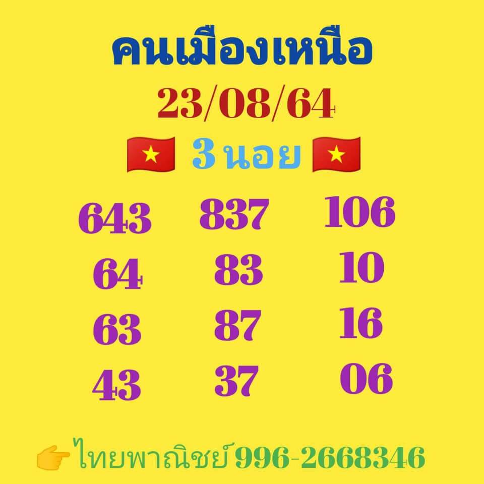 หวยฮานอย 23/8/64 ชุดที่ 7