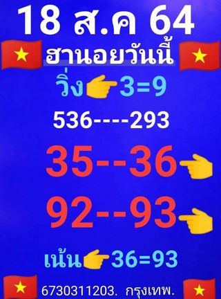 หวยฮานอย 18/8/64 ชุดที่ 8