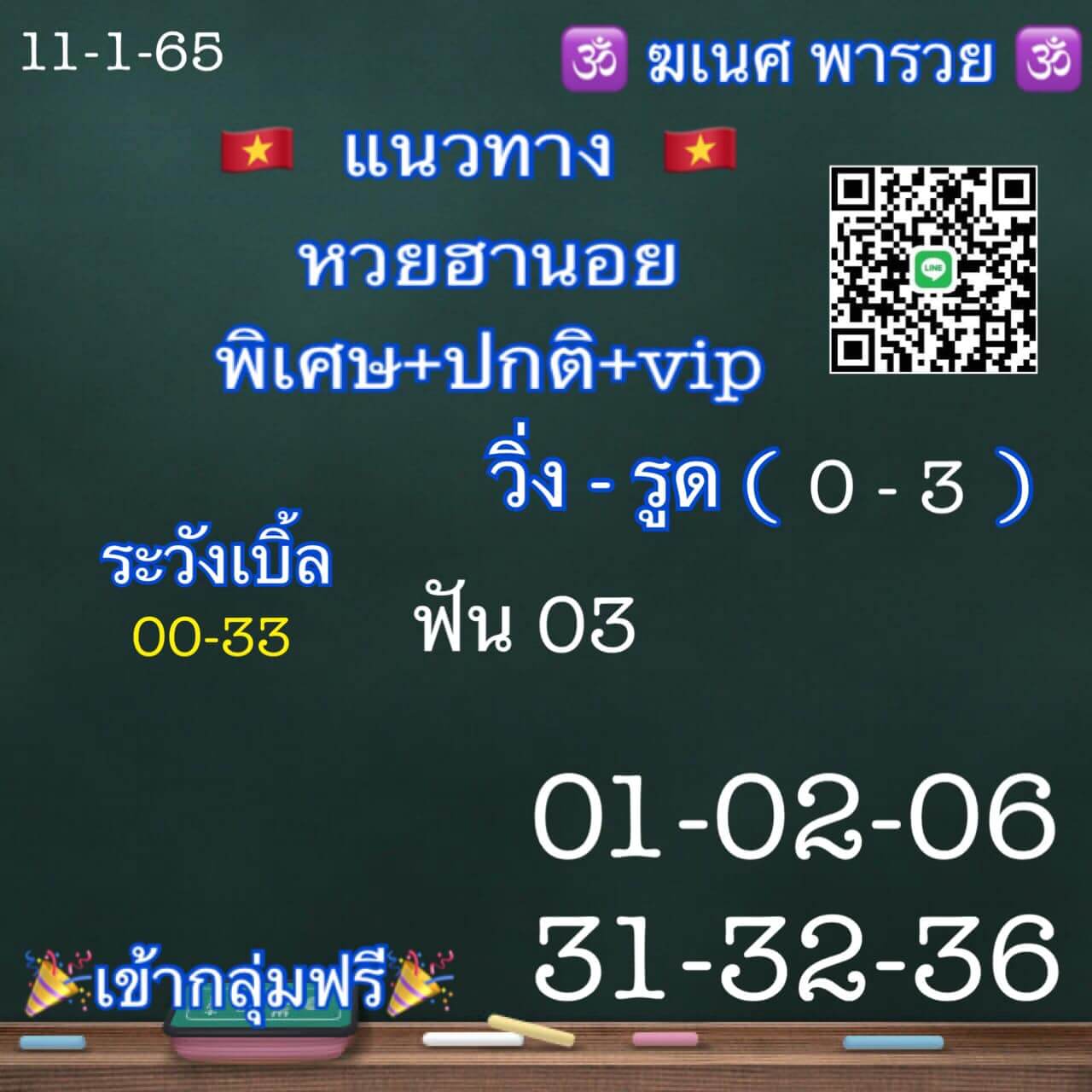 หวยฮานอย 11/1/65 ชุดที่ 1