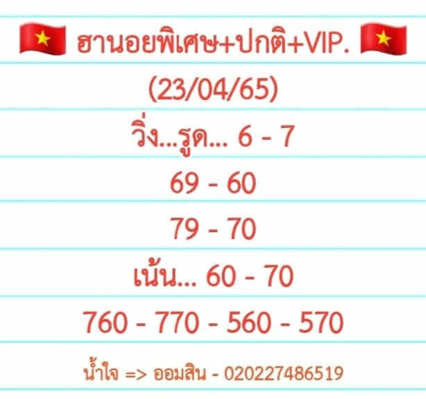 หวยฮานอย 23/4/65 ชุดที่ 7
