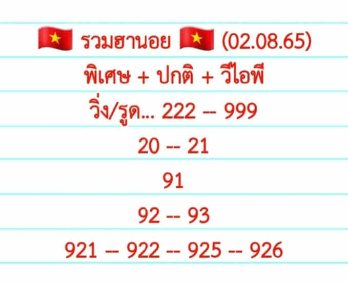 หวยฮานอย 2/8/65 ชุดที่ 4