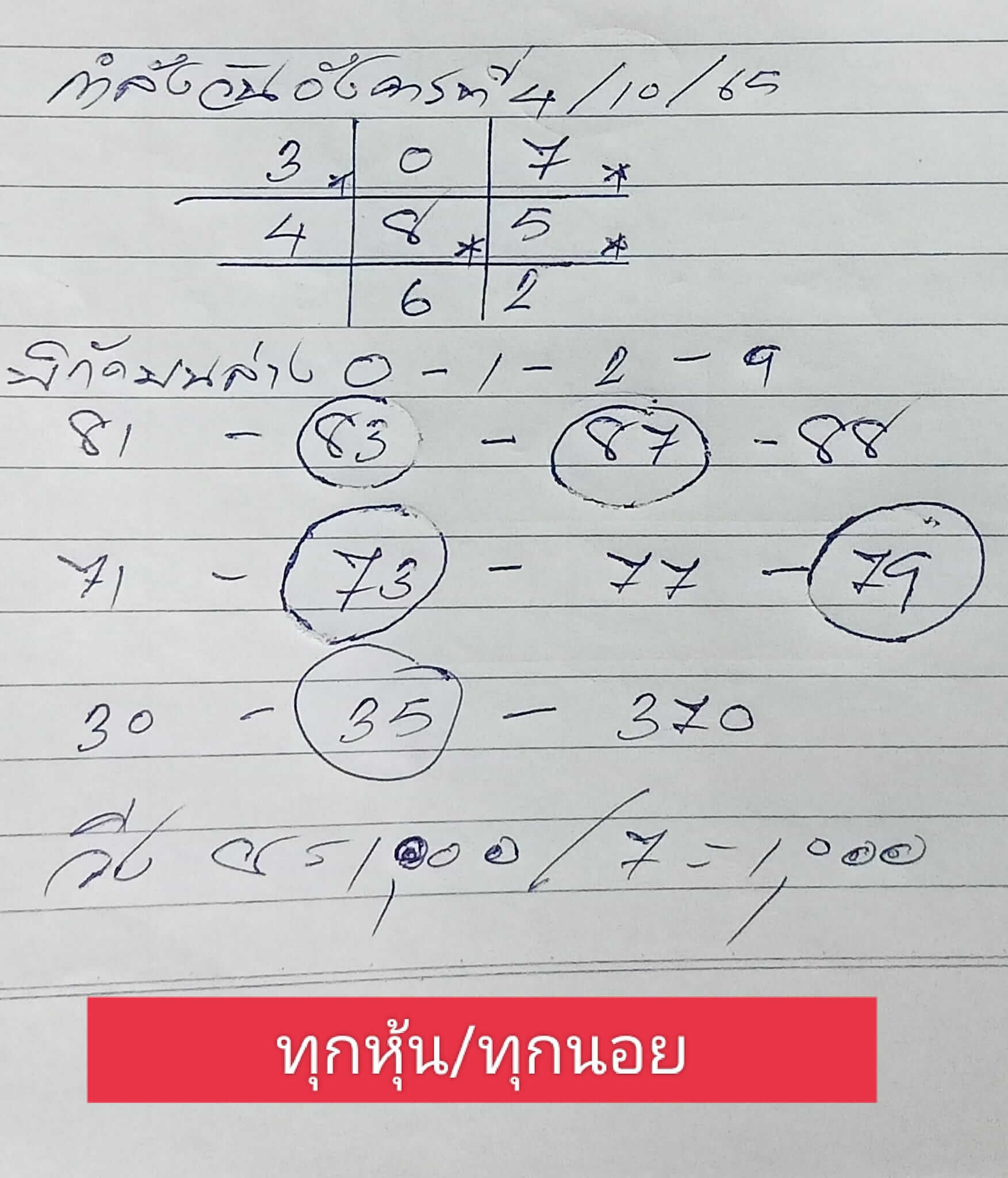หวยฮานอย 4/10/65 ชุดที่ 6