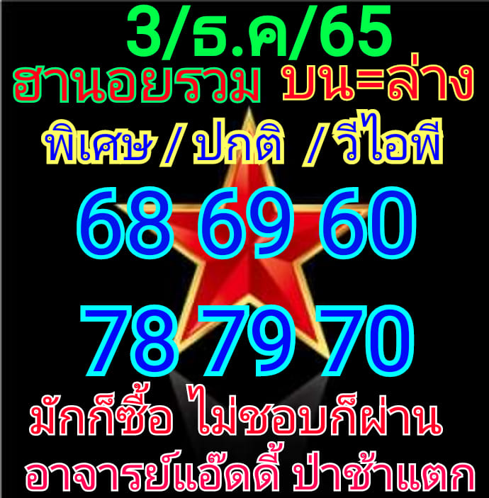 หวยฮานอย 3/12/65 ชุดที่ 6