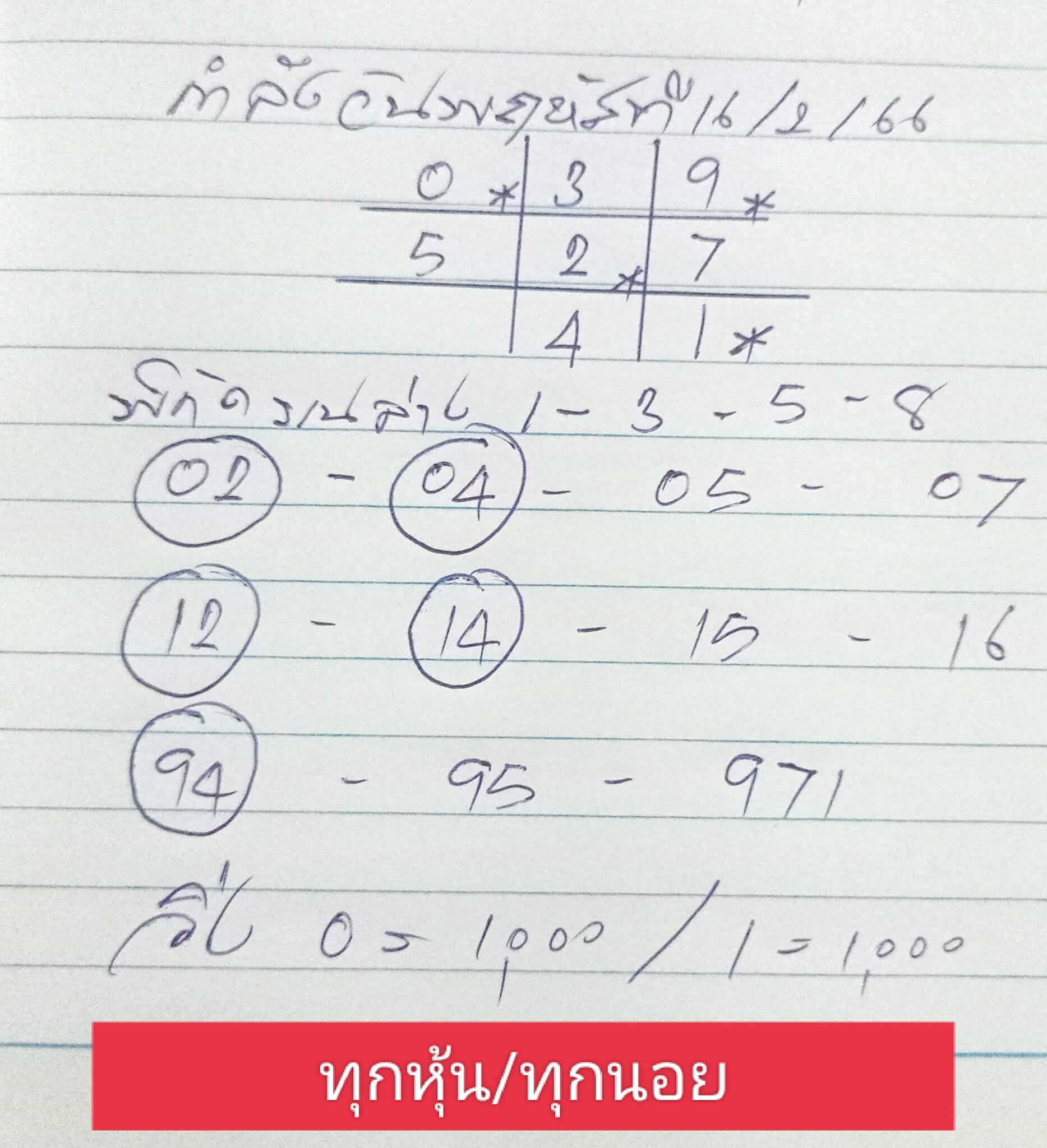 หวยฮานอย 16/2/66 ชุดที่ 9