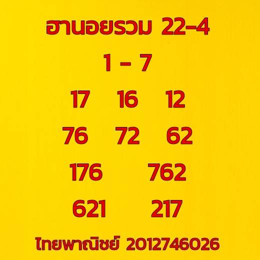 หวยฮานอย 22/4/66 ชุดที่ 4