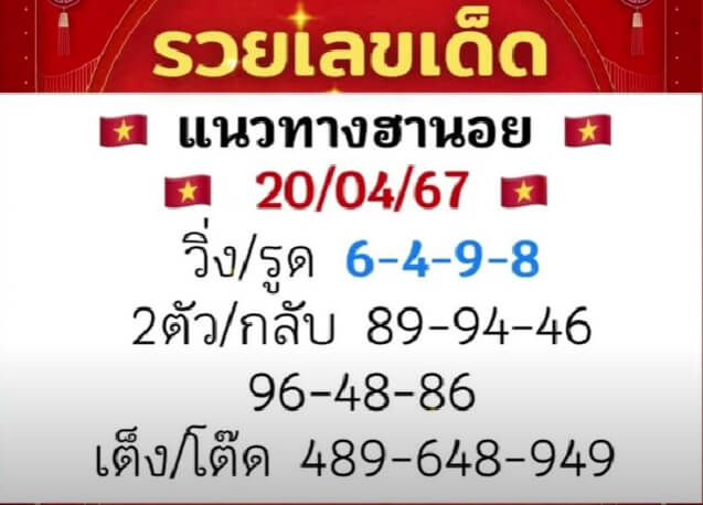 หวยฮานอย 20/6/67 ชุดที่ 6