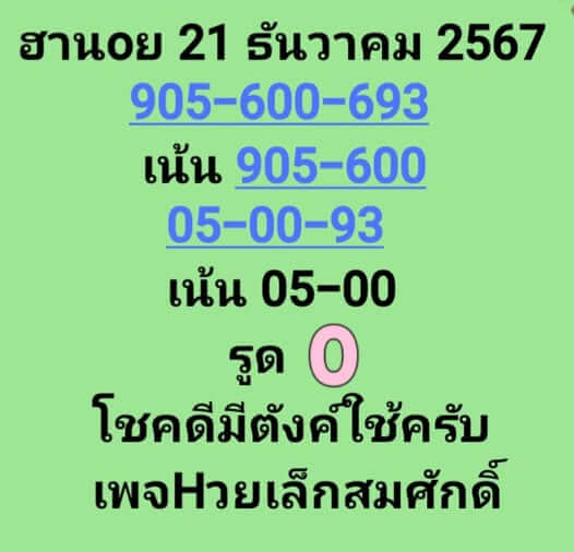 หวยฮานอย 21/12/67 ชุดที่ 9