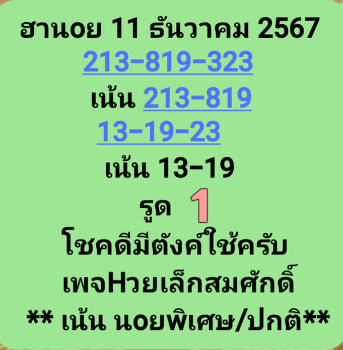 หวยฮานอย 11/12/67 ชุดที่ 6