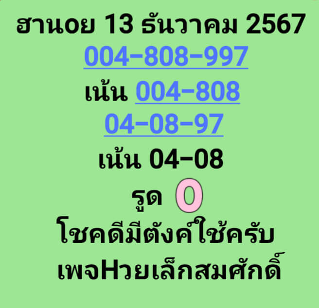 หวยฮานอย 13/12/67 ชุดที่ 9
