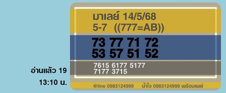 หวยมาเลย์ 14-5-68-7