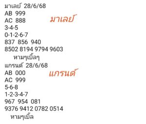 หวยมาเลย์ 28/6/68