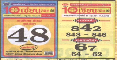 หวย 10 เซียนลิขิต 16/6/68