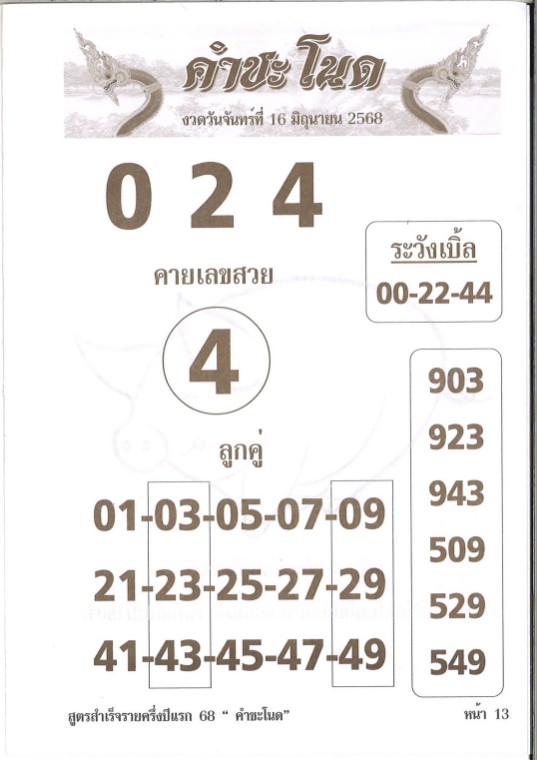 หวยคำชะโนด 16/6/68