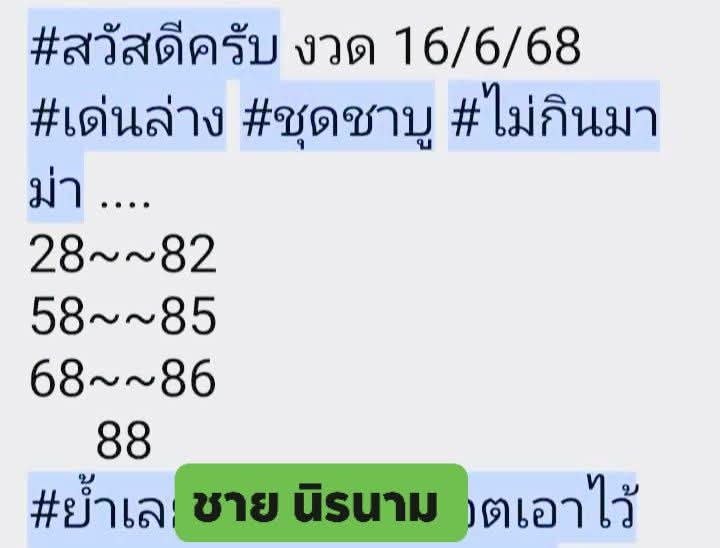 หวยชายนิรนาม 16/6/68