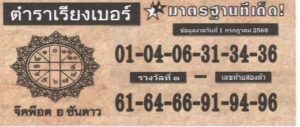 หวยตำราเรียงเบอร์ 1/7/68