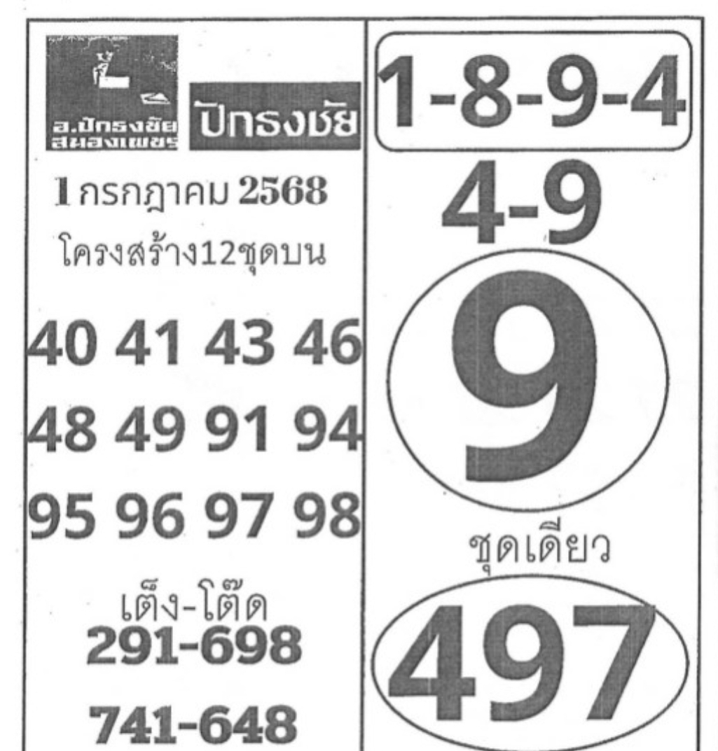 หวยปักธงชัย 1/7/68