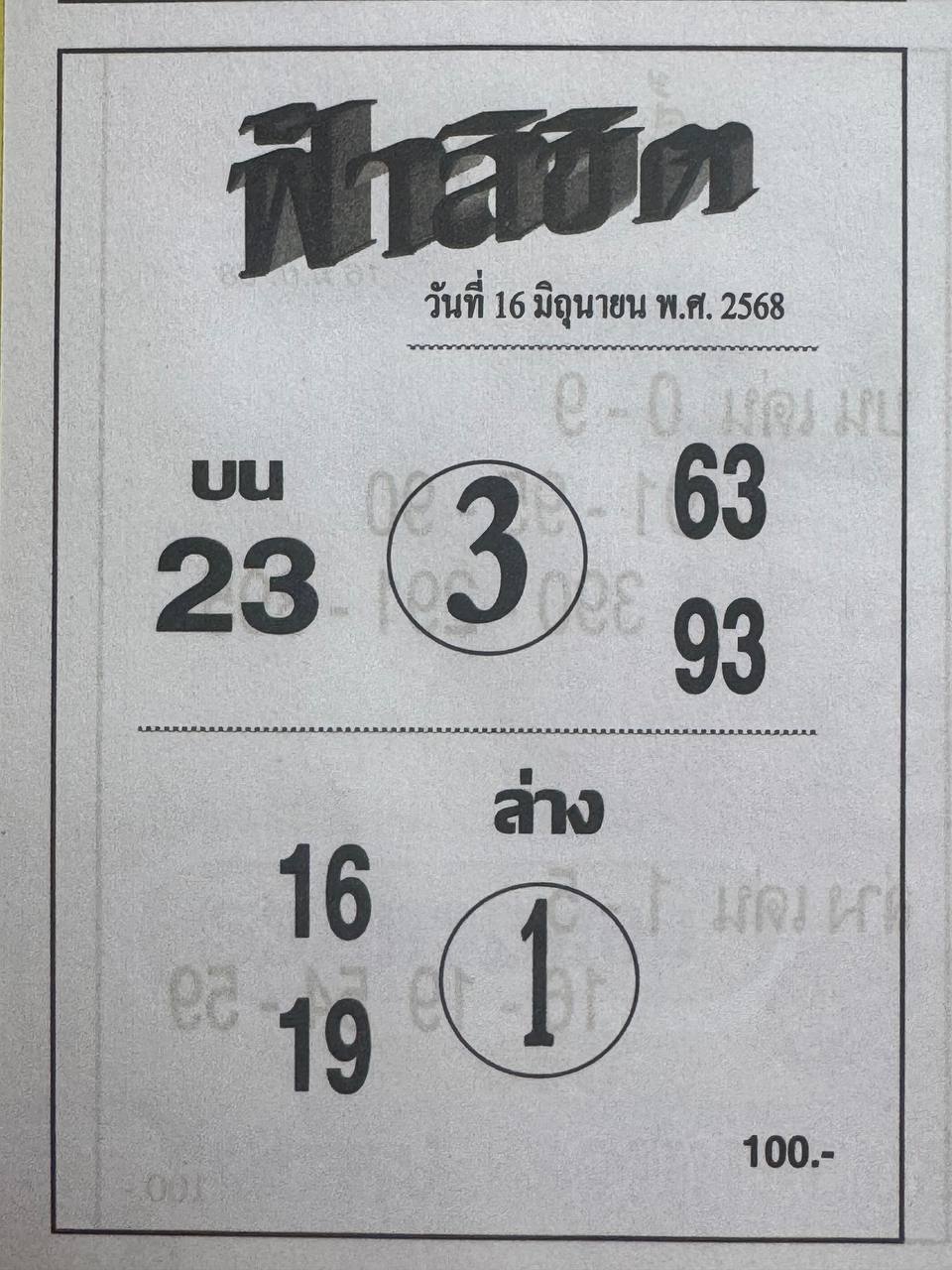 หวยฟ้าลิขิต 16/6/68