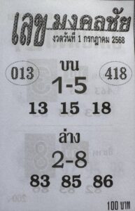 หวยเลขมงคลชัย 1/7/68