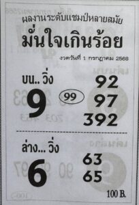 หวยมั่นใจเกินร้อย 1/7/68