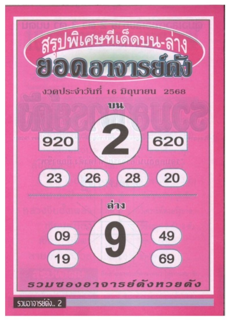 หวยยอดอาจารย์ดัง 16/6/68