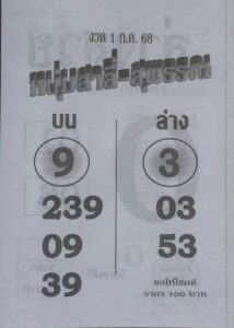 หวยหนุ่มสาลี่สุพรรณ 1/7/68