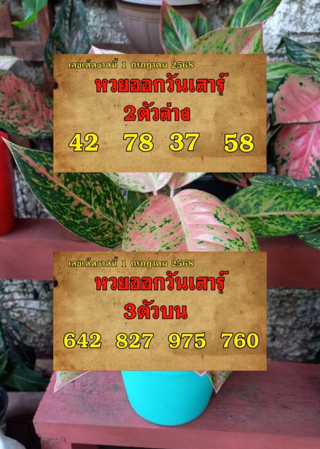 หวยออกวันเสาร์ 1/7/68