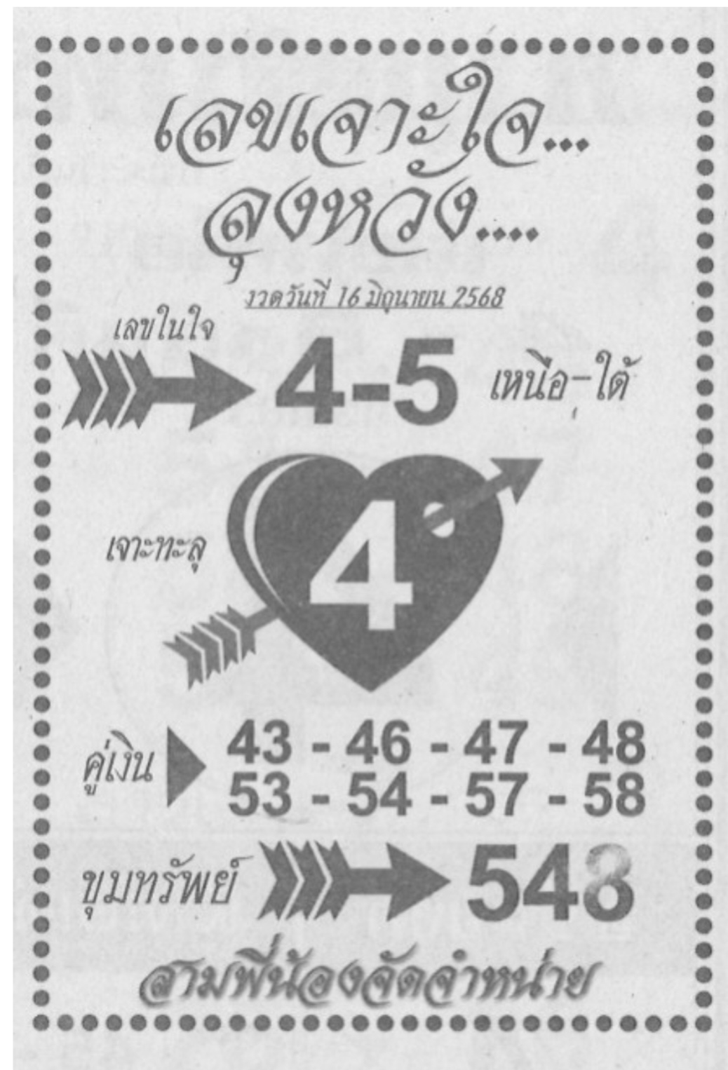 หวยเจาะใจลุงหวัง 16/6/68