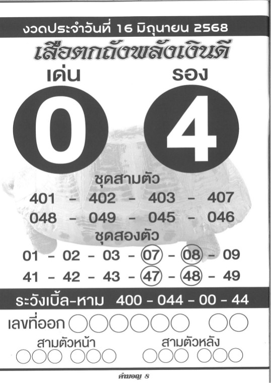 หวยเสือตกถัง 16/6/68