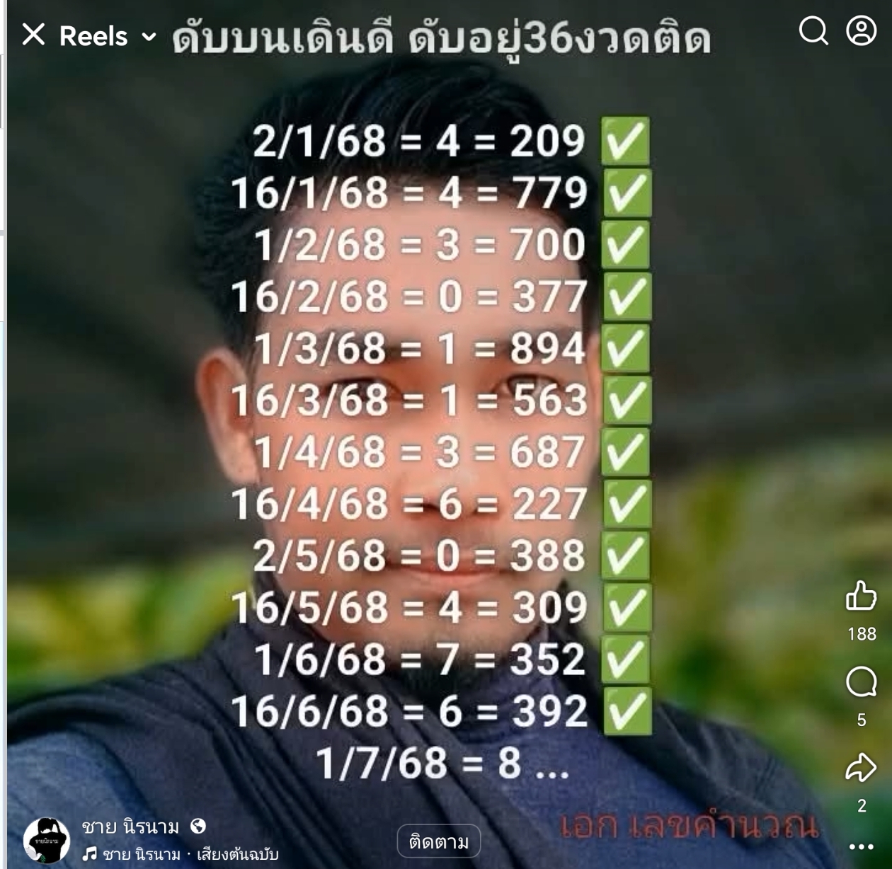 หวยเอกเลขคำนวณ 1/7/68