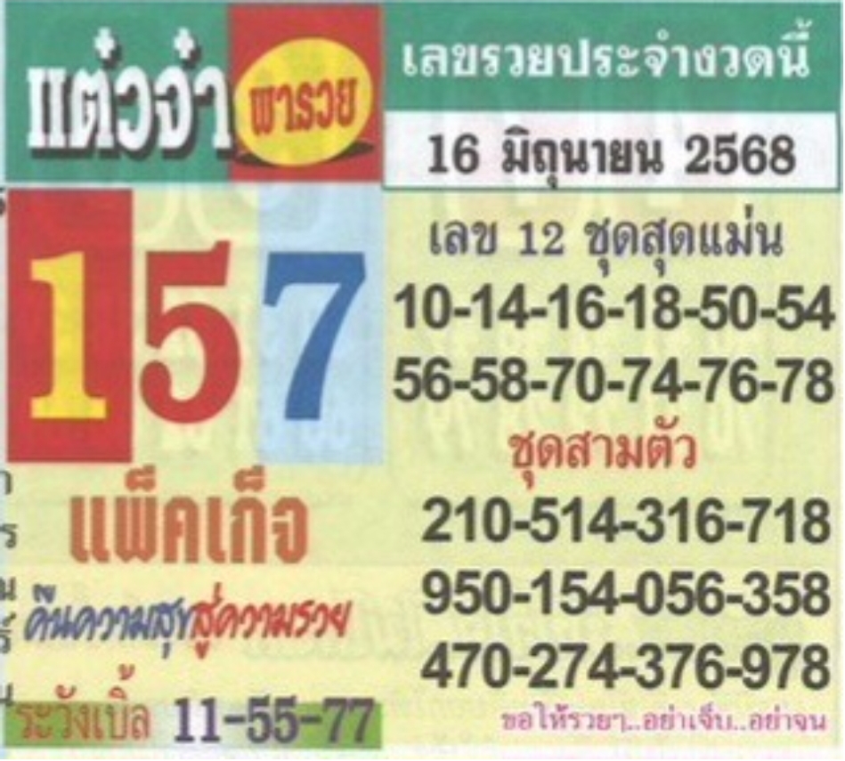 หวยแต๋วจ๋าพารวย 16/6/68