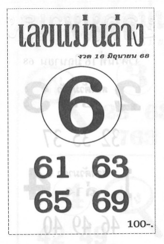 หวยแม่นล่าง 16/6/68