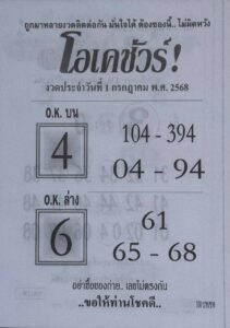 หวยโอเคชัวร์ 1/7/68