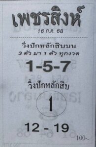 หวยเพชรสิงห์ 16/7/68
