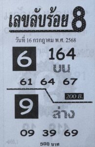 หวยเลขลับร้อย 16/7/68
