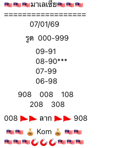 หวยมาเลย์ 7/1/69